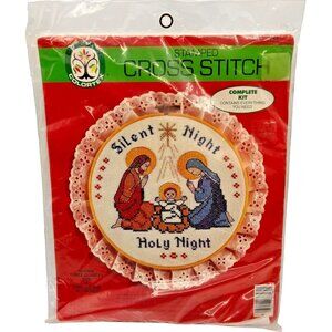 Vintage Colortex Silent Night Holy Night Stamped Cross Stitch Kit 1986 Christmas